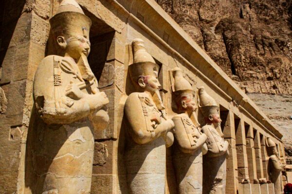 Ancient Egyptian Statues outside Hatshepsut Temple, Deir el-Bahari, Egypt